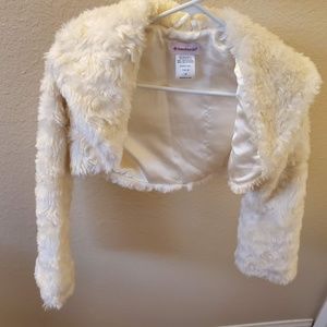 American Girl White Faux Fur Crop Jacket